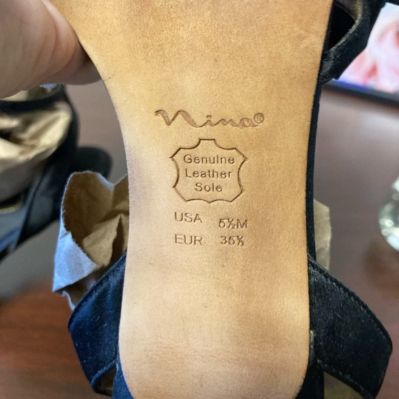 SZ 5.5 M BLK Satin formal ankle strap bow tie kitten heel genuine leather sole - Picture 6 of 7